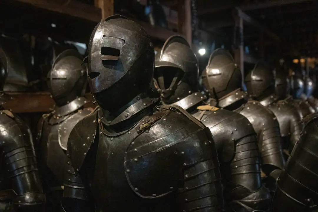 A group of men in armor standing next to each other