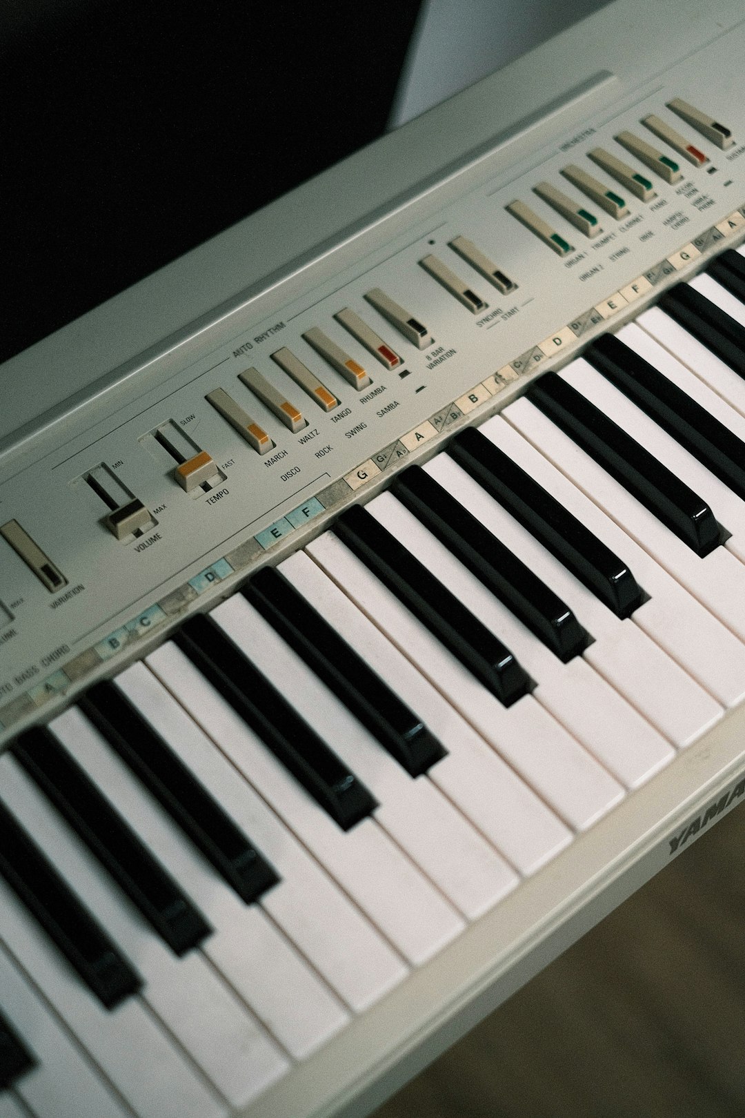 Keyboard and control panel of a synthesizer.